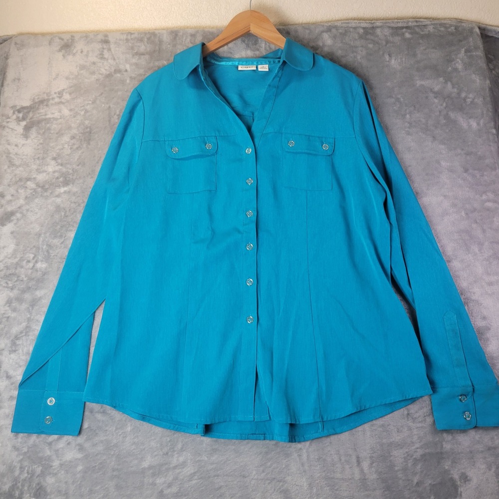 Cato Womens‎ XL Teal Button Front Long Sleeve Career Office Blouse